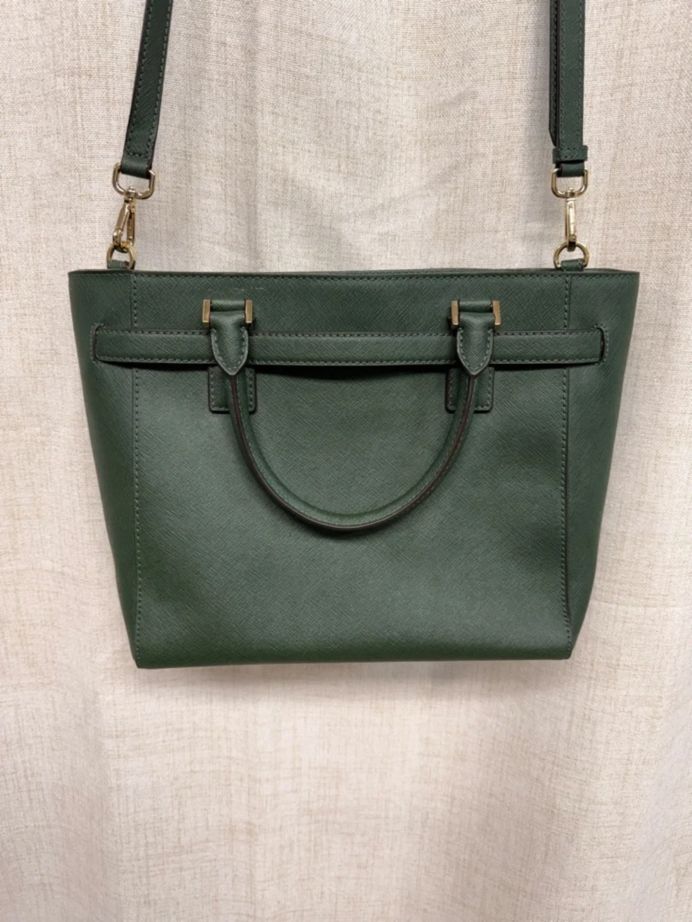 Michael Kors Forest Green Saffiano Satchel with Gold Hardware EUC
